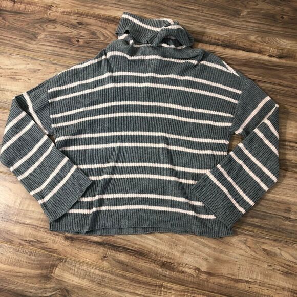 Abound Sweater Size L Gray Slouchy Neck Striped Preppy Y2K Cozy Chic Preppy - Picture 4 of 6